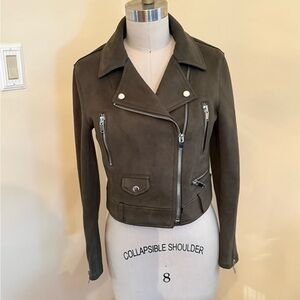 ZARA Basic Women's Green Suede Effect Cropped Biker Jacket